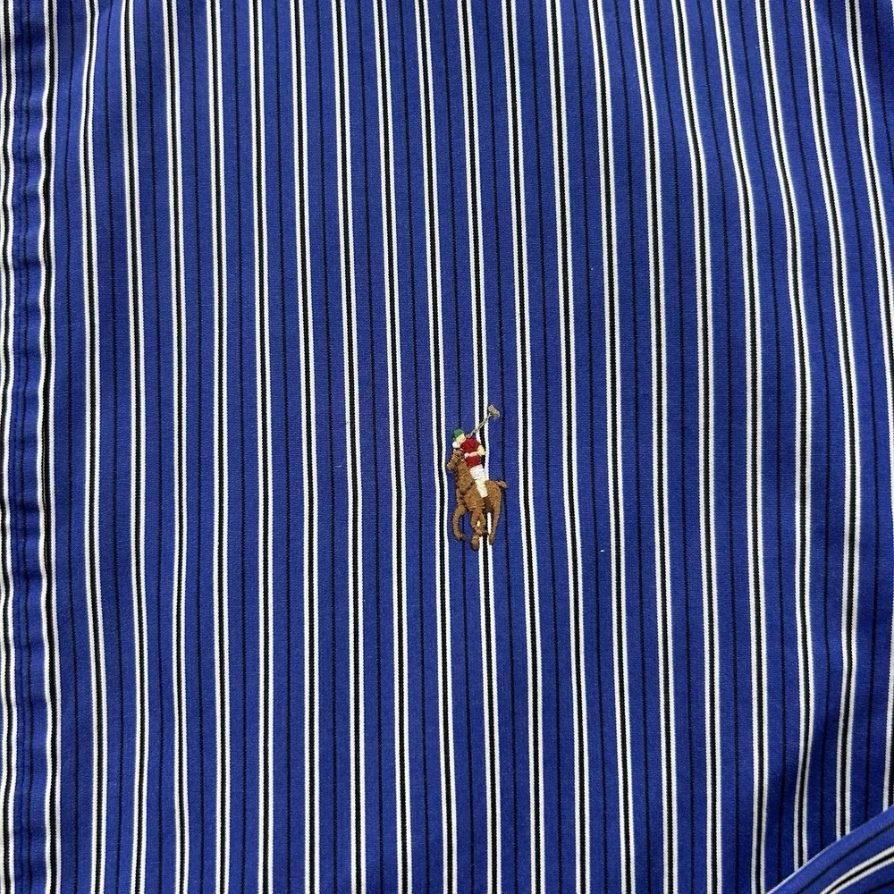 Ralph Lauren XL Custom Fit Blue Striped Flesh Pony Button Down Shirt Preppy